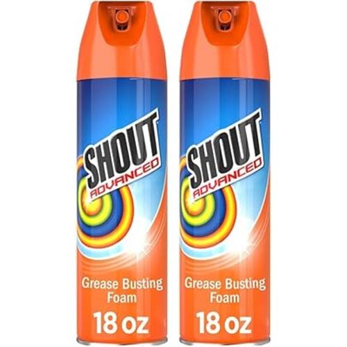 Shout Advanced Stain Remover, Foaming | Grease and Oil | 18 oz | Pack of 2