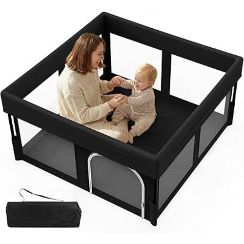 Foldable Baby Playpen, 50"×50" Play Yard for Toddlers, Portable & Collapsible Playpen with Gate, ASTM & CPSC Certified, Skin-Friendly & Breathable Mesh, Ideal for Indoor & Outdoor Use with Bag