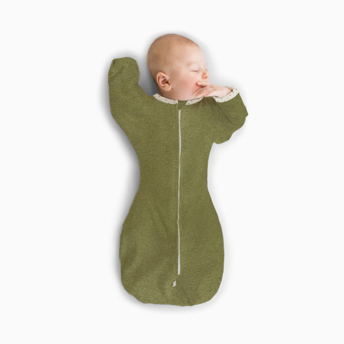Small: Transitional Swaddle Sack with Arms Up Half-Length Sleeves and Mitten Cuffs - Heathered Green Turtle