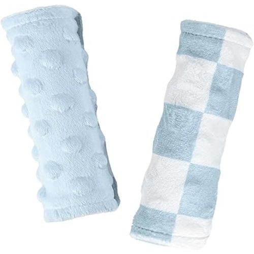 Carseat Strap Covers for Babies, Ultra Soft Double-Sided Use Shoulder Covers, 2 Pack Infant Seat Belt Covers for Car Seats/Strollers/High Chairs, for Baby Toddler Infant Boy Girl, Blue Checkered