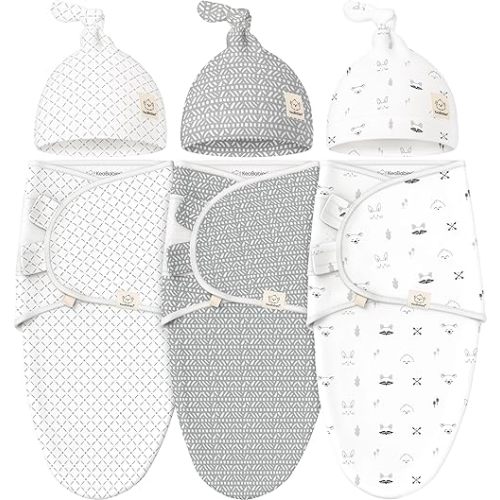 KeaBabies 3-Pack Organic Swaddles for Newborns Girls, Boys with Hats - Soft Cotton Baby Sleep Sacks 0-3 Months, Breathable Baby Hats and Swaddles 0-3 Months, Newborn Essentials Must Haves (Nordic)
