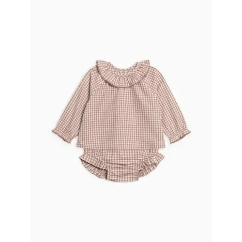 Dorothy Poplin Ruffle Collar Shirt and Bloomer Set [Mauve Gingham]