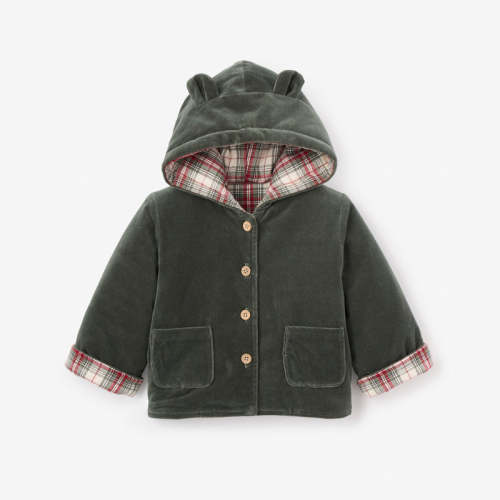 Velvet/Winter Tartan Reversible Coat GREEN / 6-9M