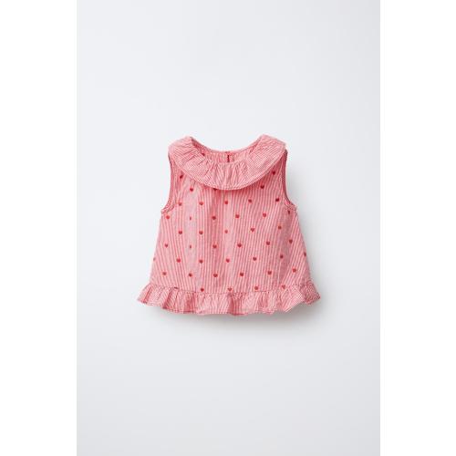 PLAID TOP WITH EMBROIDERED HEARTS - Reddish | ZARA United States