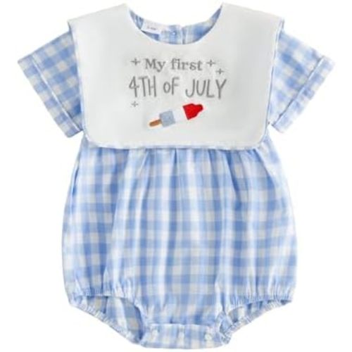 My First 4th of July Baby Boy Girl Outfit Smocked Bubble Romper Fourth of July Onesie Infant Newborn Clothes