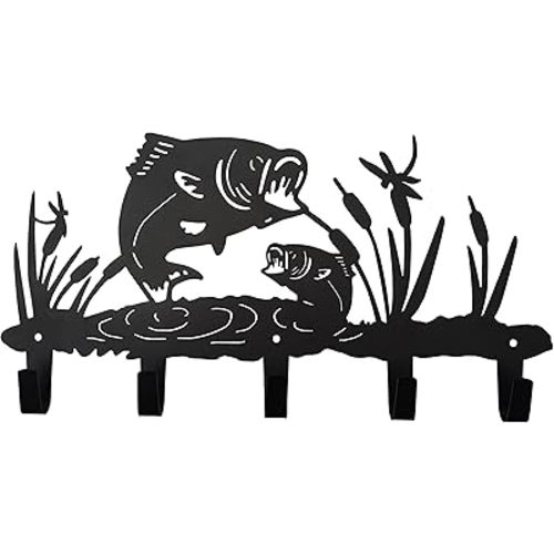 Metal Fish Coat Hooks Wall Art Decor-Fish Hangers and Key Holder-Clothes Rack and Backpack Hanger-Animal Theme Hooks Sweet Home Decor for Storage, Living Room, Hallway, Office (Black)