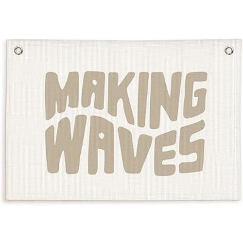 Lacama Coastal Nursery Boho Room Decor, Vintage Making Waves Canvas Banner Beach Kids Room Decor,Surf Nursery Decor Wall Hanging Banner Flag,30x20 Inch