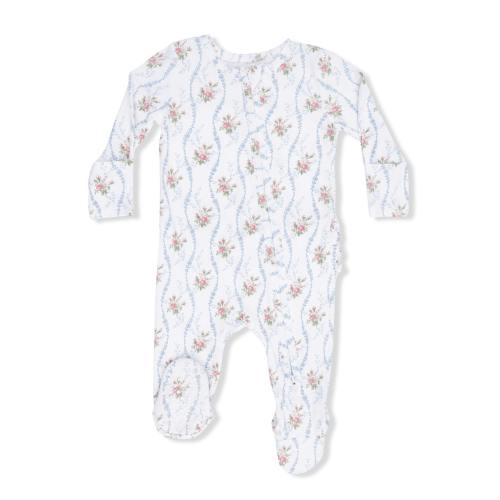 Heirloom Rose Stripe - 2 Way Ruffle Back Zipper Footie