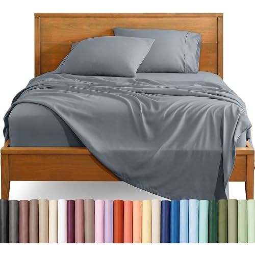 Bare Home Sheet Set - 1800 Ultra-Soft (Split Head Flex King, Steel Blue)
