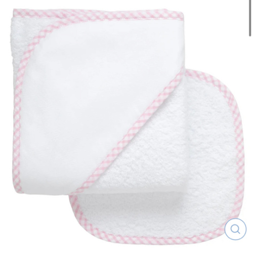 Pink Big Check Trim Hooded Towel Set