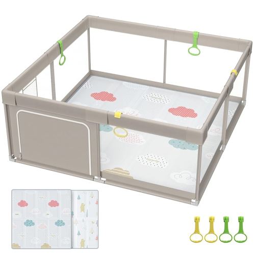 Fodoss Baby Playpen with Mat, 71x59inch Extra Large Playpen for Toddlers, Kids Play Pen with Gate, Baby Fence, Big Playard