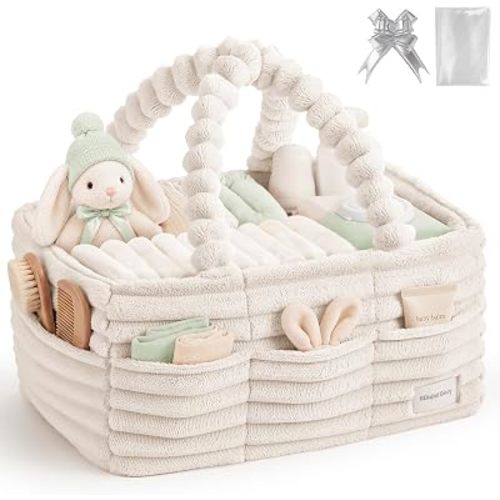 Blissful Diary Flannel Diaper Caddy Organizer & Gift Packaging, Cream Beige