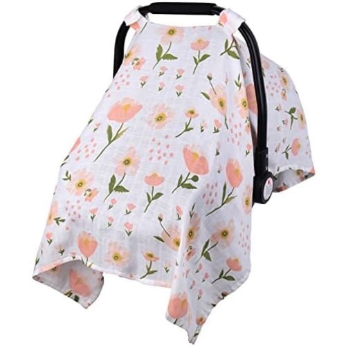 100% Muslin Cotton Baby Car Seat Cover,Infant Carseat Canopy for Girl