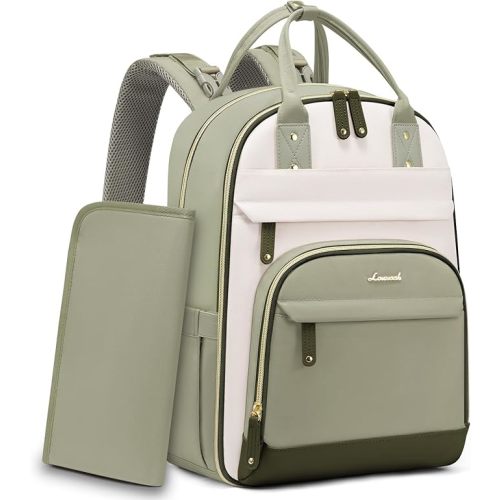 LOVEVOOK Diaper Bag Backpack, Baby Bag with Changing Pad, Large Diaper Backpack Boy Girl, Waterproof Baby Registry Bag for Mom Dad with Stroller Buckles, Light Green-beige-olive Green