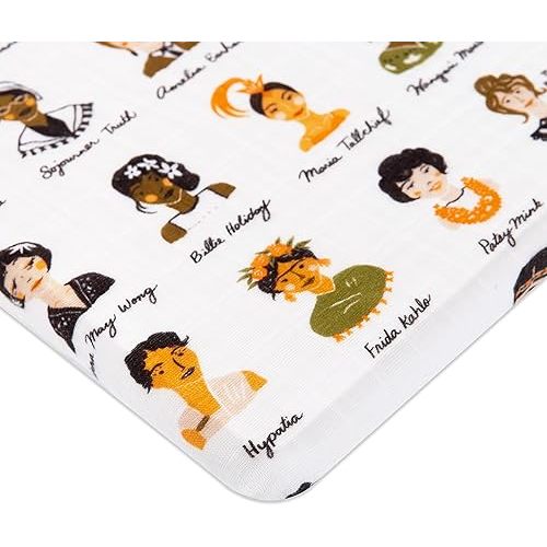 Babyletto Muslin Baby Bassinet Sheets for Girls & Boys - GOTS Certified Breathable Organic Cotton Cover, 360° Fitted, Soft & Cozy Rectangle Bedside Bassinet Sheets - Women in History