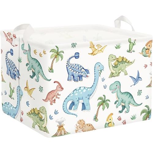 Clastyle Boho Dinosaur Laundry Basket Palm Tree Kids Clothes Book Storage Basket Gift Toy Box for Bedroom Decor,Pterosaur,36x45 cm