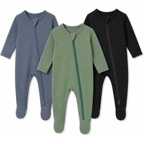GUISBY Baby Footed Rayon of Bamboo Pajamas 2-Way Zipper | Soft Rayon of Bamboo Sleepwear, 2-Way Zipper, Mitten Cuffs, Breathable Comfort, Baby Gift