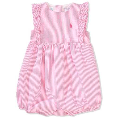 Ralph Lauren Baby Girls Striped Seersucker Bubble Romper
