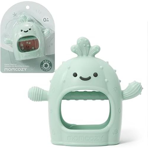 Momcozy Baby Teething Toys, Food Grade Silicone Baby Teether，Teething Mitten for Babies 0–6 Months，Teethers for Babies 6–12 Months，Anti Drop Wrist Teether with Multiple Chew Points， Mint Green