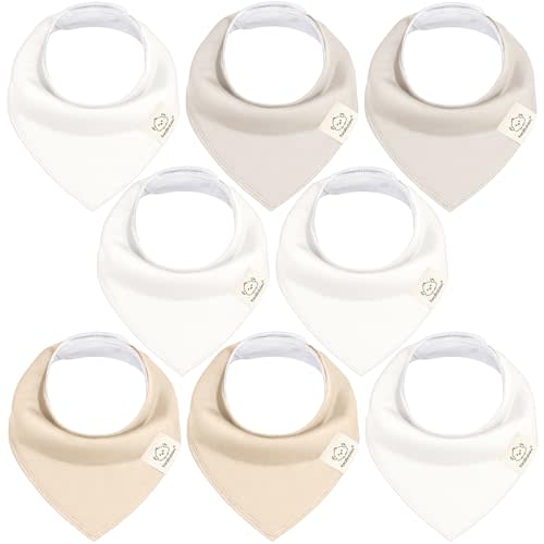 KeaBabies 8pk Organic Baby Bandana Bibs for Drooling and Teething (Purest) | Super Absorbent, Triangle Baby Drool Bibs for Girls, Boys, 100% Cotton, Extra Soft for Newborn, Infant 0-36 Months