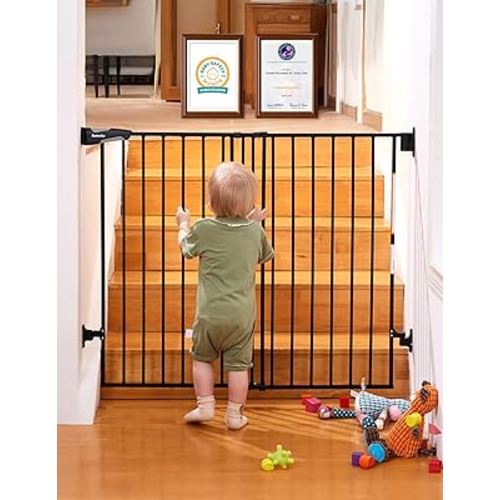 Babelio Baby Gate for Stairs & Doorways, 26-43" W 34" H Extra Tall| No Bottom Bar| Easy Installation| One-handed Operation| Auto-close| Hardware Mount (Drill Needed) Safety Dog/Pet Gate Indoor (Black)