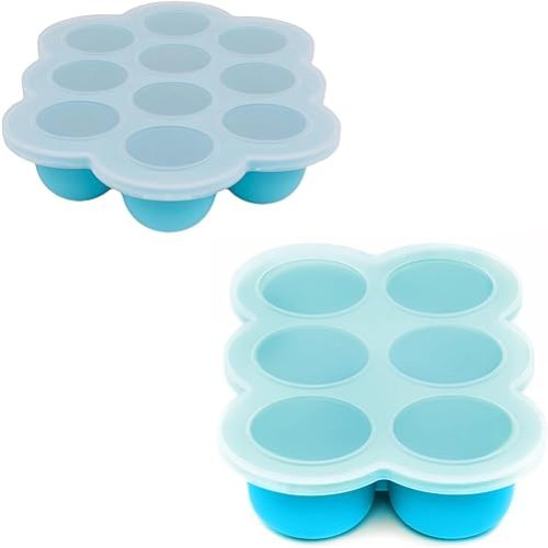 WeeSprout Silicone Baby Food Freezer Trays 2-Pack Bundle - Ten 1.5oz & Six 3oz Portions - Clip-on Lids - Homemade Purée & Breast Milk Storage
