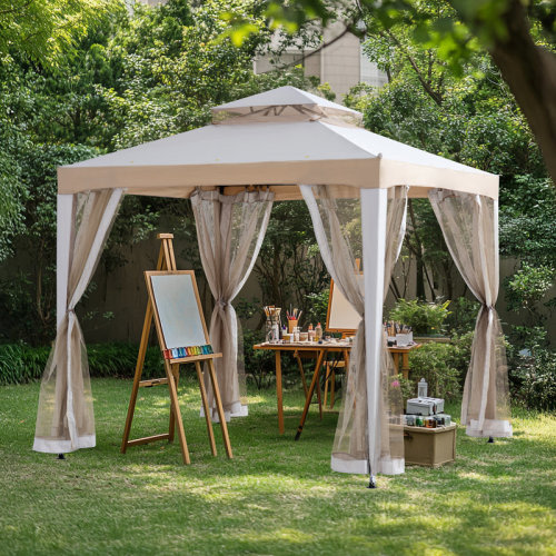 Sunjoy Soft Top Gazebo, Outdoor Patio Backyard Modern 2-Tier Steel Frame Gazebo with Mesh Netting & Reviews | Wayfair