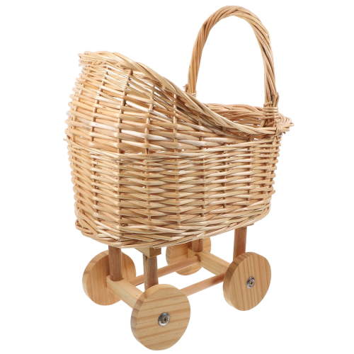 BESTOYARD Small Basket with Handle Stroller Shaped Flower Basket Rattan 1Pack