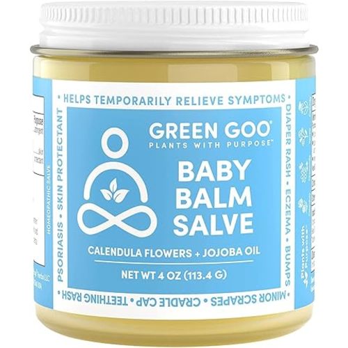 Green Goo Baby Balm, Organic Gentle Moisturizing & Soothing Baby Lotion, Helps Relieve Skin Irritations, 4 Oz Jar