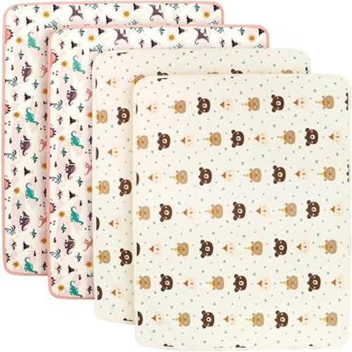 4 Pack Waterproof Baby Changing Pad Liner Dino & Bear 39"x54"