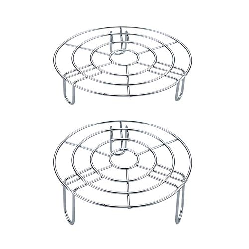 Turbokey Cooling Rack Set of 2 Dia 6.3" Round Steamer Rack Stainless Steel Cross Wire Barbecue Carbon Baking Net Grill Pan Grate for Instant Pot/Pressure Cooker/Oven (Height 1.8"&2.8",6.3"/16cm)