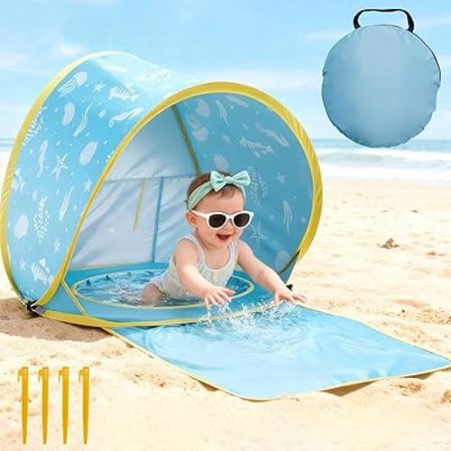 3-in-1 Baby Beach Tent, Pop-Up Baby Pool Tent with UPF 50+ Sun Protection, Portable Sun Shelter for Infants and Toddlers Outdoor Play