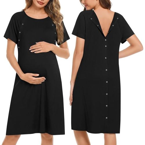 Women’s Nursing/Delivery/Labor/Hospital Nightdress Short Sleeve Maternity Nightgown with Button S-XXL