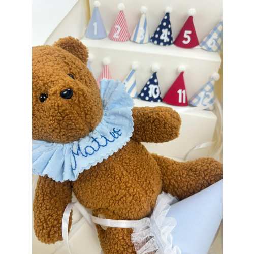 Monthly Milestone Hat Set with Teddy Bear Photo Prop | Handmade Baby Keepsake, Shower Gift