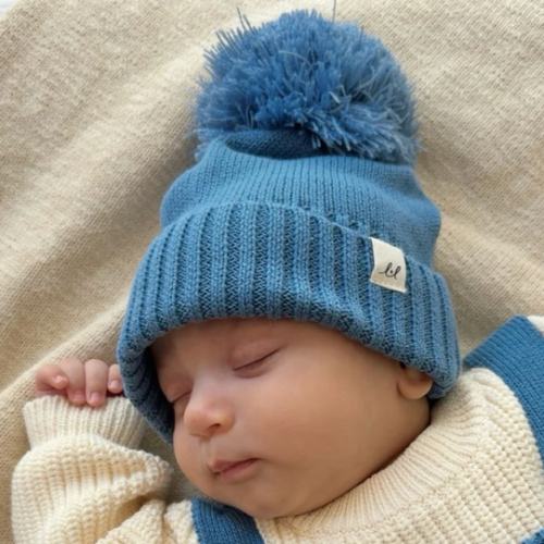 Luna + Luca Pom Beanie - Denim Blue