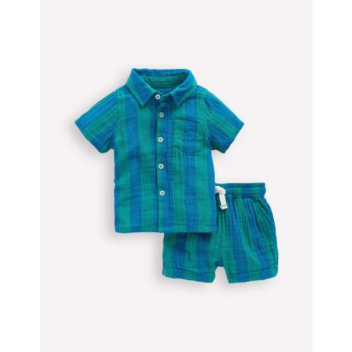 Woven Shirt Play Set-Blue and Green Stripe