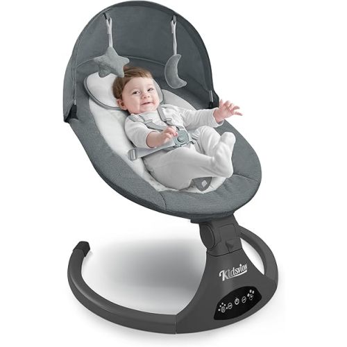 Portable 5 Speed Baby Rocker with Music, Remote Control, and Touch Screen for Infants - Suitable for 0-9 Months, 5-20 lbs, Gray (CR010A-1-GREY)