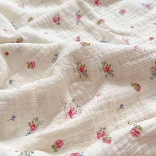BuLuTu Muslin Cotton Baby Blanket, Cute Sheep Pink Floral Print, Large Crib Toddler Bed Blanket 47x51 Inch, Shabby Chic Style Nursery Blankets for Girls Boys, Soft Breathable