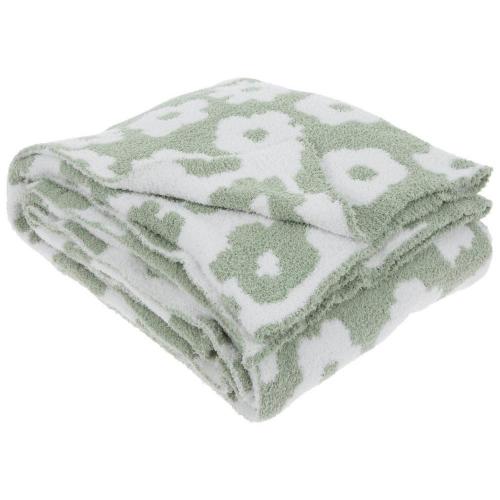 Sage & White Floral Curl Throw Blanket