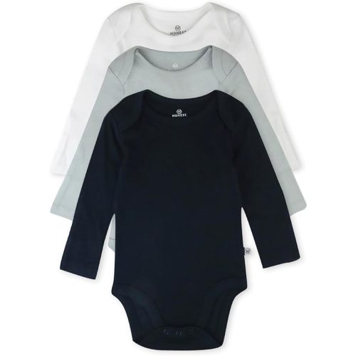 3-Pack Organic Cotton Long Sleeve Bodysuits, Bear White by Honest Baby