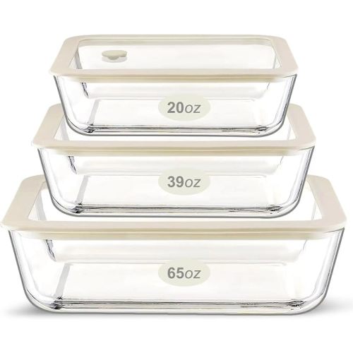 Glass Food Container Set with Glass Lid, 4 Pack, Food Storage Containers Set, Airtight, LeakProof, 100% Plastic Free, Meal Prep Containers (White Color)