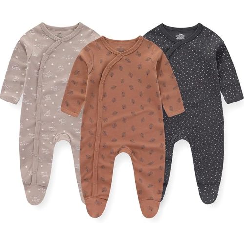MAMIMAKA Baby Boys Girls Footies One-Piece Romper Long-Sleeve Jumsuit Cotton Newborn Clothes Set 3-Pack Baby Pajamas