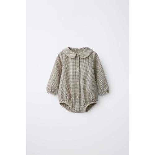 GINGHAM CHECK PRINT BODYSUIT - Green / Ecru | ZARA United States