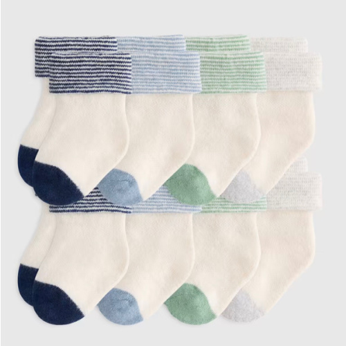 Organic Cotton Fold Over Socks 8-Pack - Baby in White/Grey