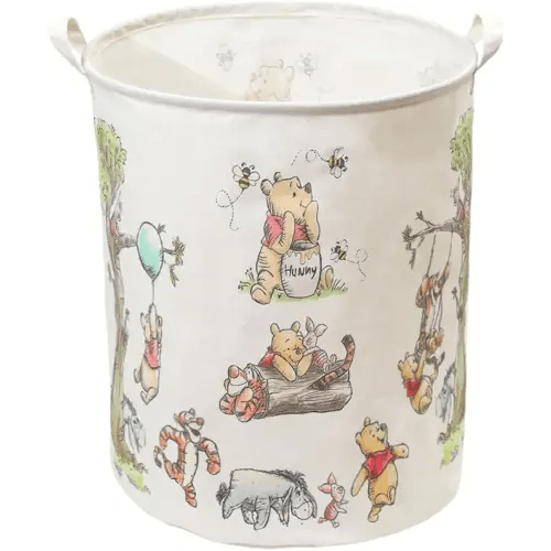 Oval Cute Bear Nursery Storage Basket With A Waterproof PE Coating, Foldable Large Canvas Laundry Hamper, Barrel Shaped Decorative Storage Baskets Suitable For Bathroom and Bedroom (White)