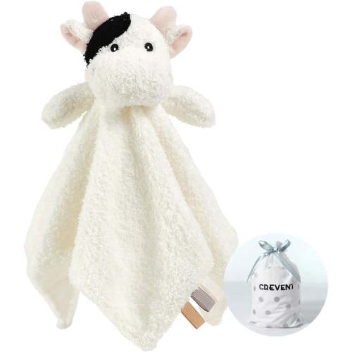 CREVENT Cozy Plush Baby Security Blanket, Loveys for Baby Girls and Boys, Birthday (Cow)