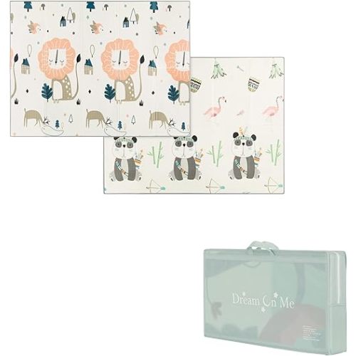 Dream On Me Play Time Reversible Baby Play Mat Foldable Extra Large Thick Foam Crawling Playmats for Toddlers Waterproof Portable Playmat , Goofy Den