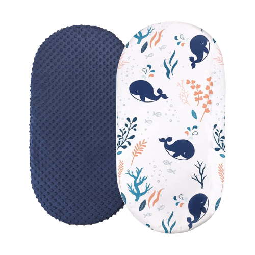 nsendm Bassinet Sheets for Baby Girl 2PCS Baby Mose Basket Sheet Bassinet Sheet Cradle Sheet Adapts To Rectangle Oval Pram Bassinet Pads Minky Dot Cartoon Fitted Sheet Set