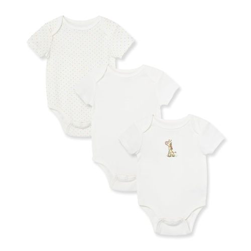 Little Me Baby Gender Neutral 3-Pack Short Sleeve Bodysuit Scratch Free 100% Cotton, Quick Snap Closures, Newborn to 9 Months
