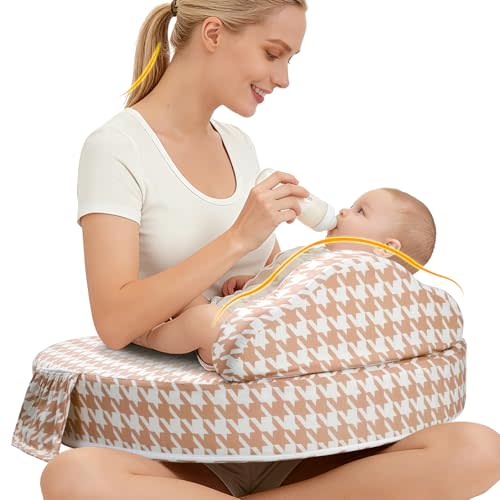 Nursing Pillow for Breastfeeding, with Safety Fence, Removable Cover | Wider Breastfeeding Cushion, Adjustable Strap, Memory Foam Bottle Feeding Pillow with Ergonomic Support,Baby Safety Certified